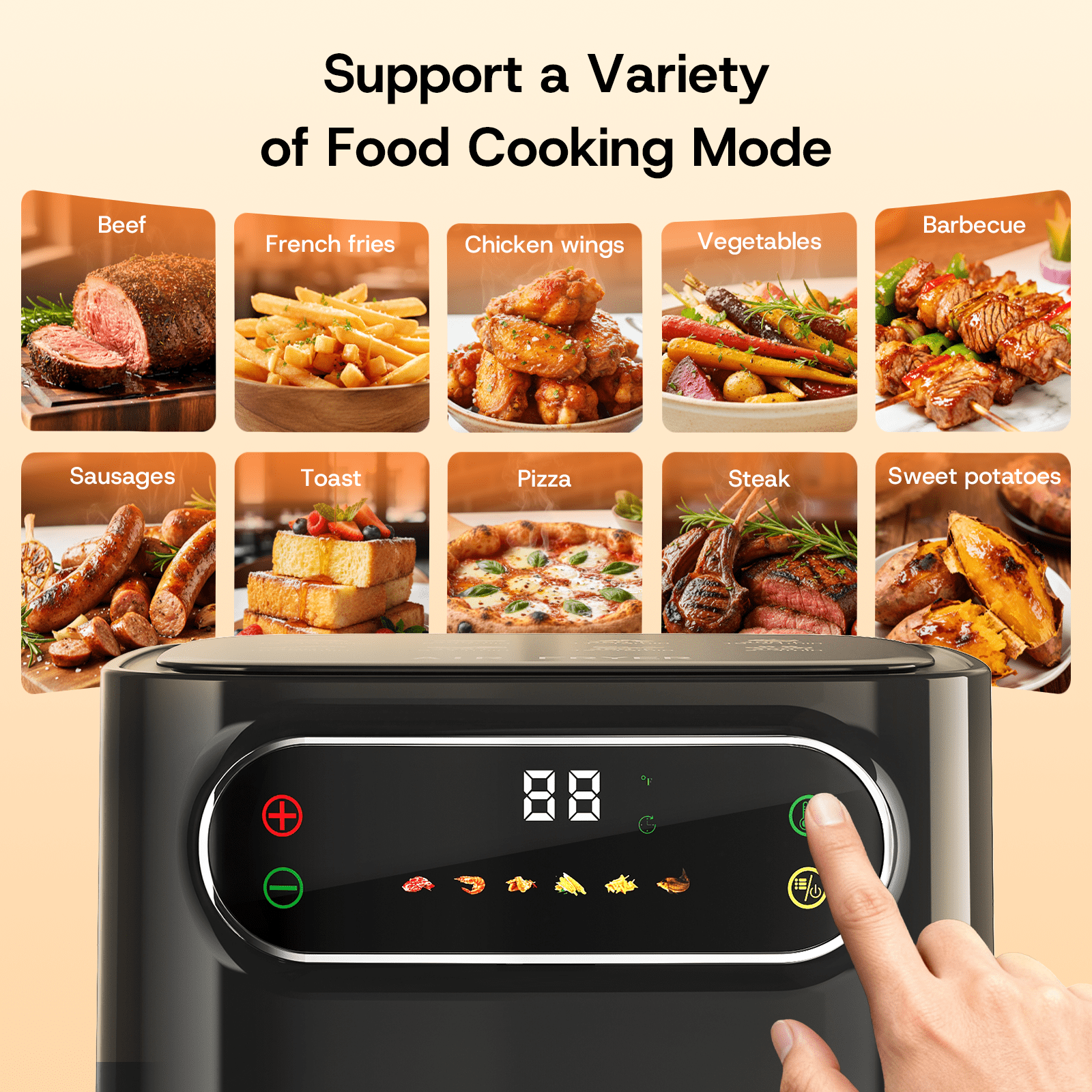 Air Fryer with Clear Windows, Crisps, Broils, Roasts, Dehydrates, Bakes, Reheats, Toaster Baker, 6QT for 3-5 People, LED Smart Display, 85% Oil-Less, Stainless Steel Easy Cleaning