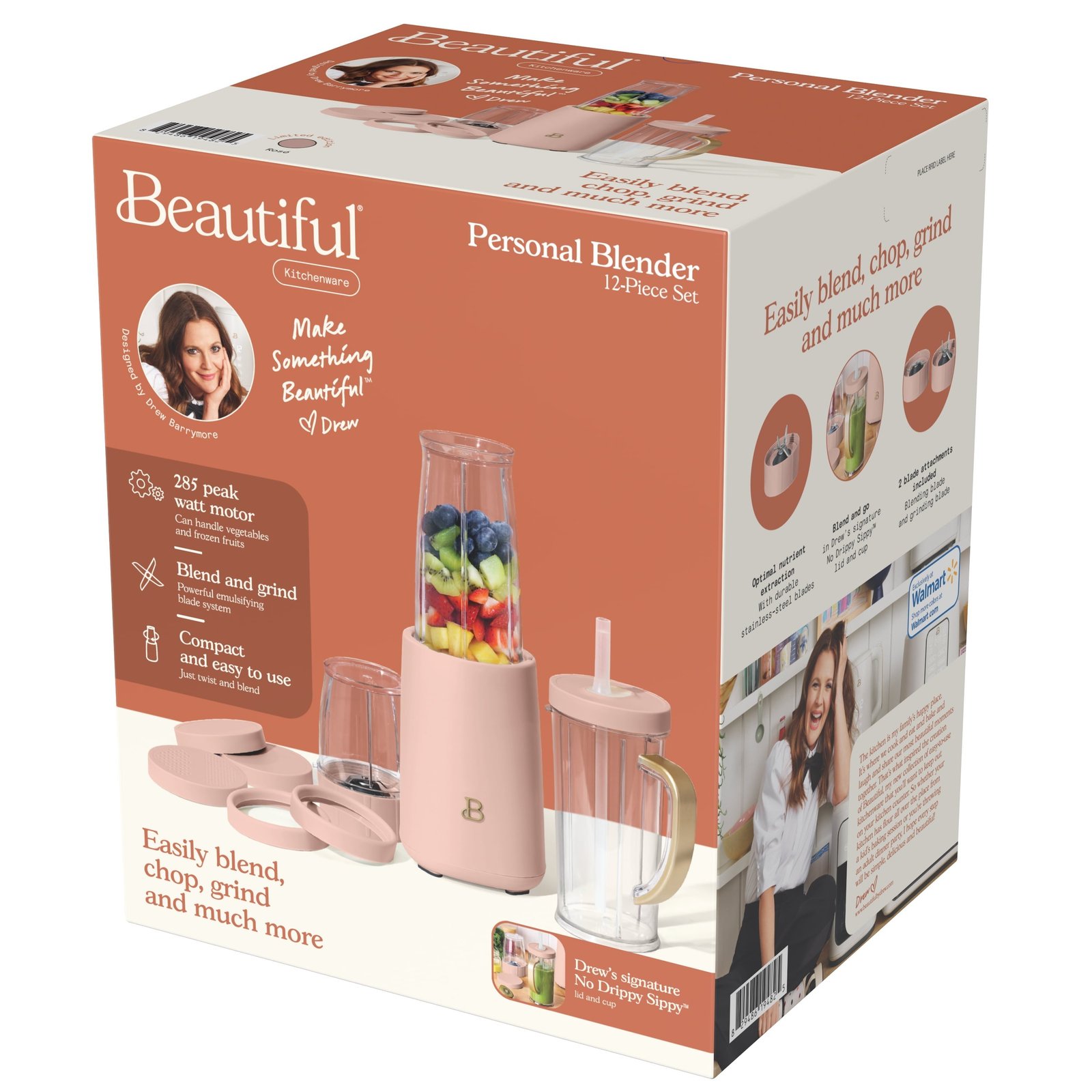 Beautiful Personal Blender Set with 12 Pieces, 240 W, Rose by Drew Barrymore