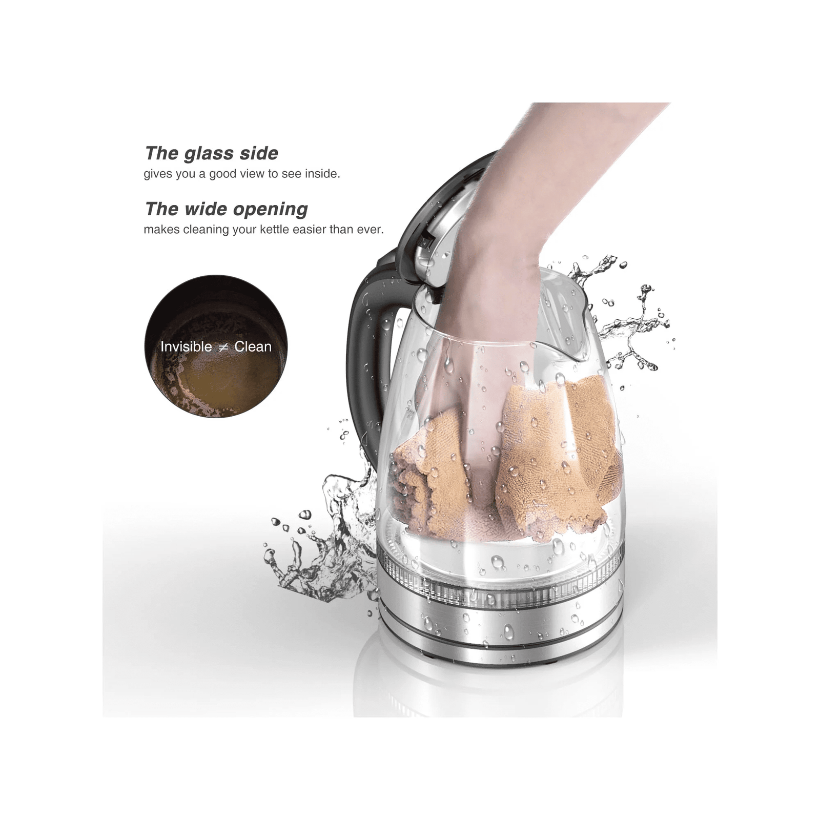 HadinEEon Electric Kettle 1.7L Glass Boiler Electric Tea Kettle with Blue LED Indicator Light, Silver