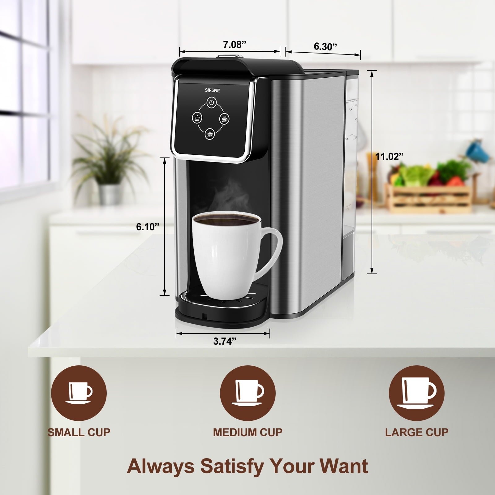 SIFENE 3 in 1 Single Serve Coffee Maker: Coffee Machine Compatible with K Cup Capsules & Grounds, Instant Coffee Pot, Tea Maker Brewer - Removable 50 Oz Water Reservoir, 120V 1150W, Black