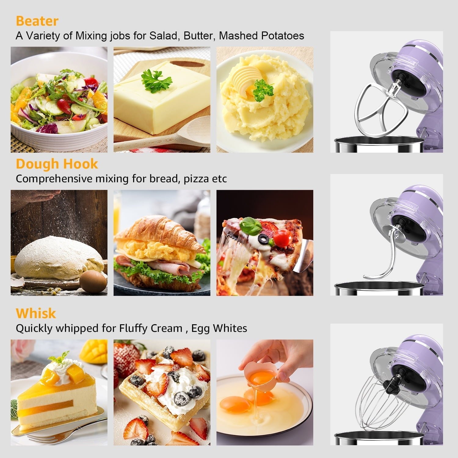 Ailessom New Stand Mixer,6.5-QT 10-Speed Tilt-Head Kitchen Electric Mixer with Bowl, Dough Hook, Beater, Whisk for Most Home Cooks, (Vine Purple)