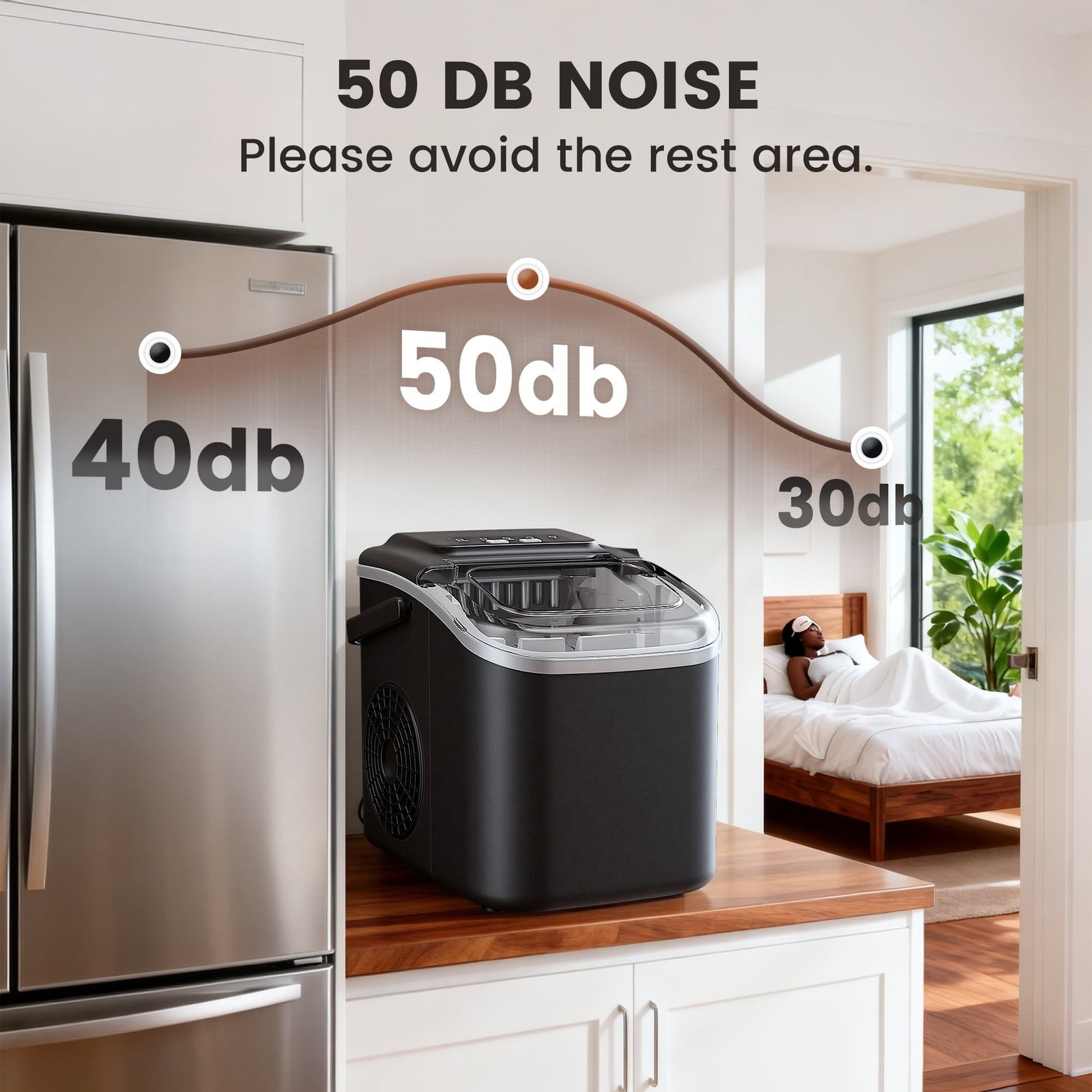 Goosiay Countertop Ice Maker, 26lbs Portable Small Ice Makers with Handle, 8 Cubes in 6 Mins, 2 Size of Bullet Ice, Self-Cleaning Mini Ice Machine for Home, Kitchen, RV, Camping, Black