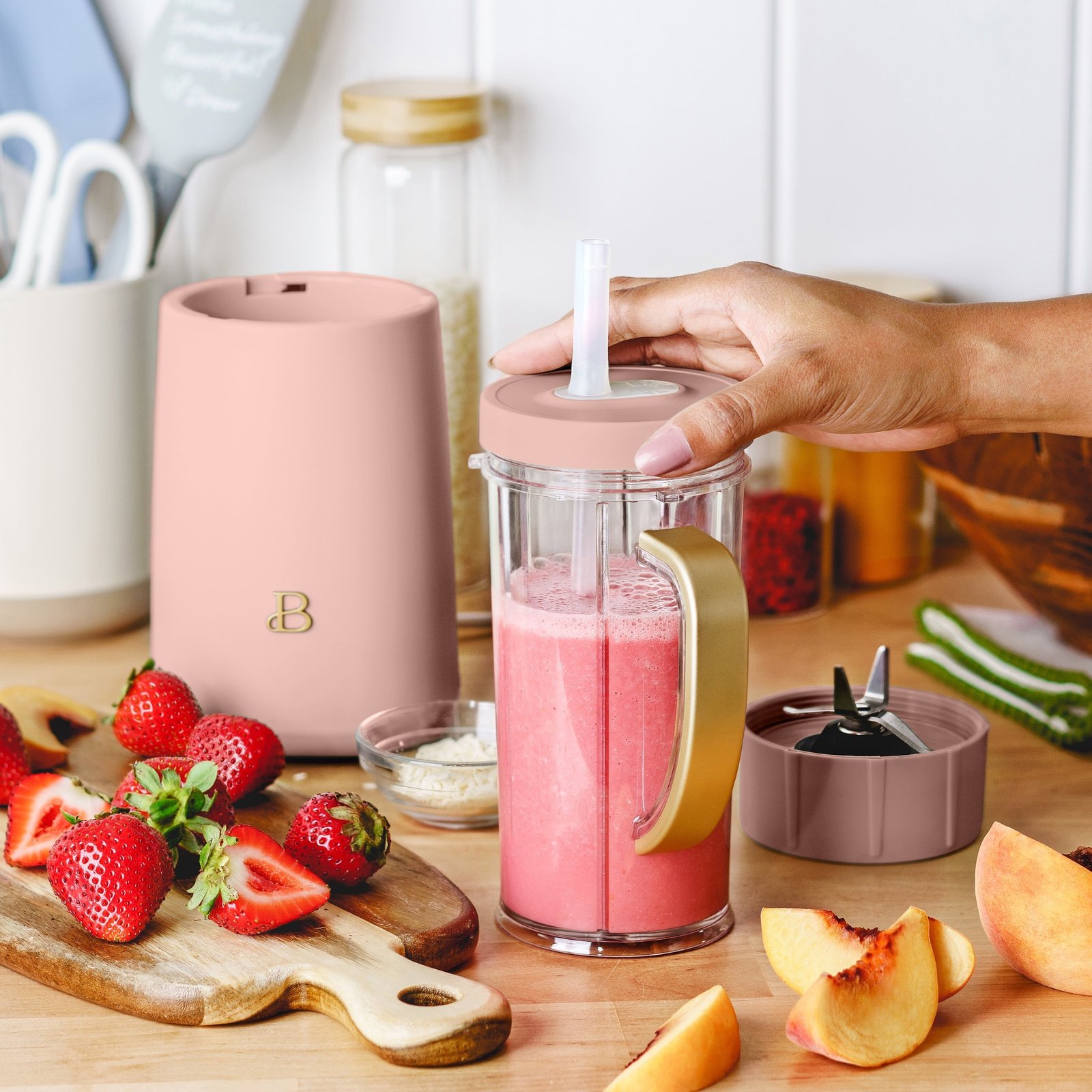 Beautiful Personal Blender Set with 12 Pieces, 240 W, Rose by Drew Barrymore