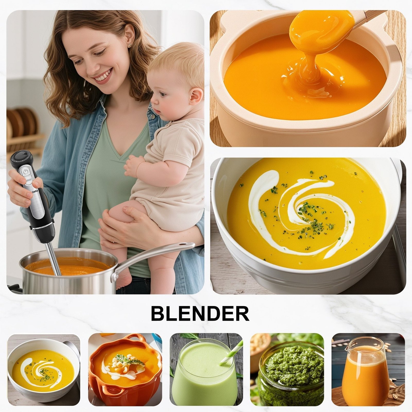 Fatabeta 1100W Immersion Blender, 21-Speed Hand Blender with Turbo Mode, 5-in-1 Stick Blender for Smoothies, Baby Food, Soups, Purees, Black