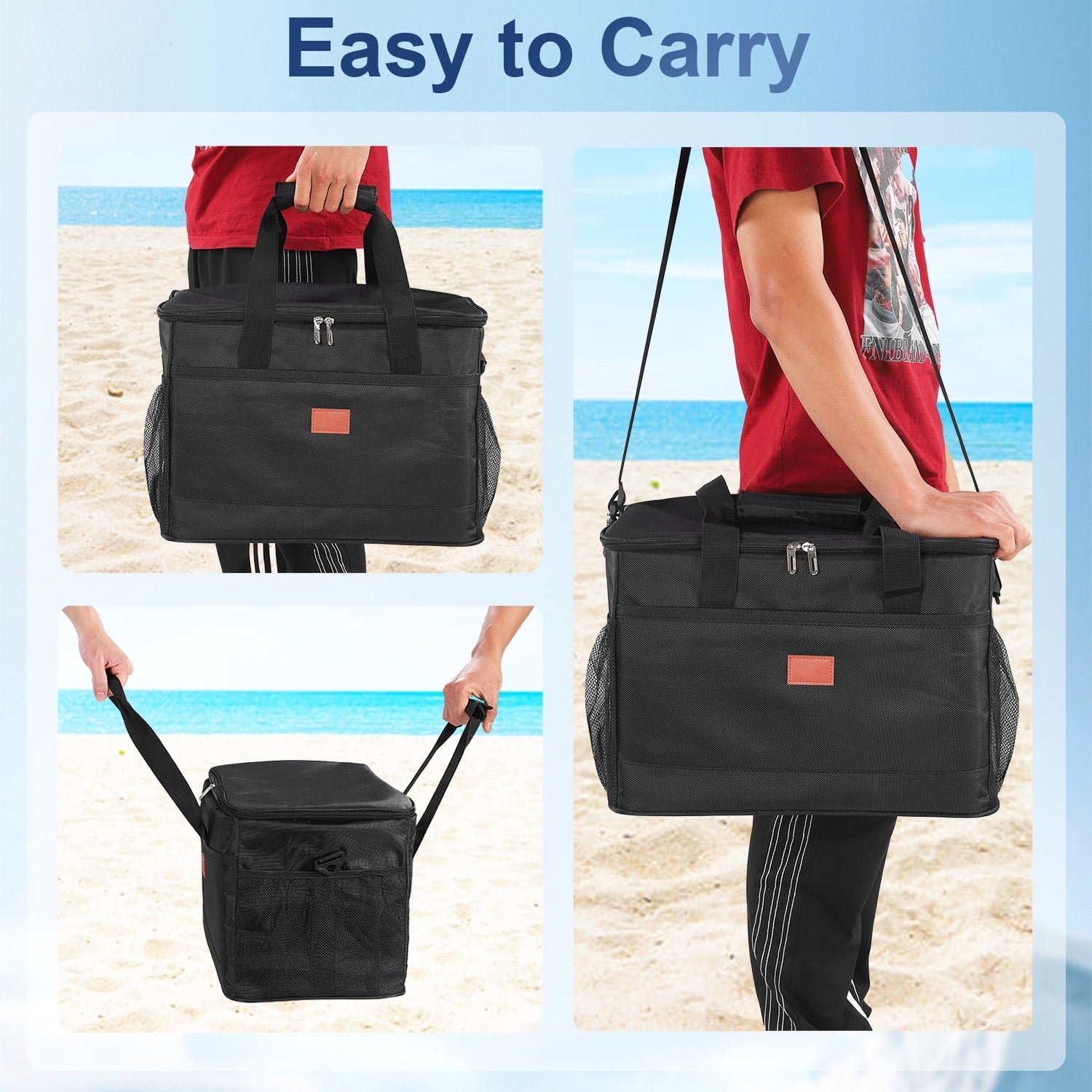 Qunler Extra Large Soft Sided Cooler Bag, 48 Can/30L Leakproof Portable Travel Beach Camping Picnic Insulated Coolers Bag, 37qt, Black