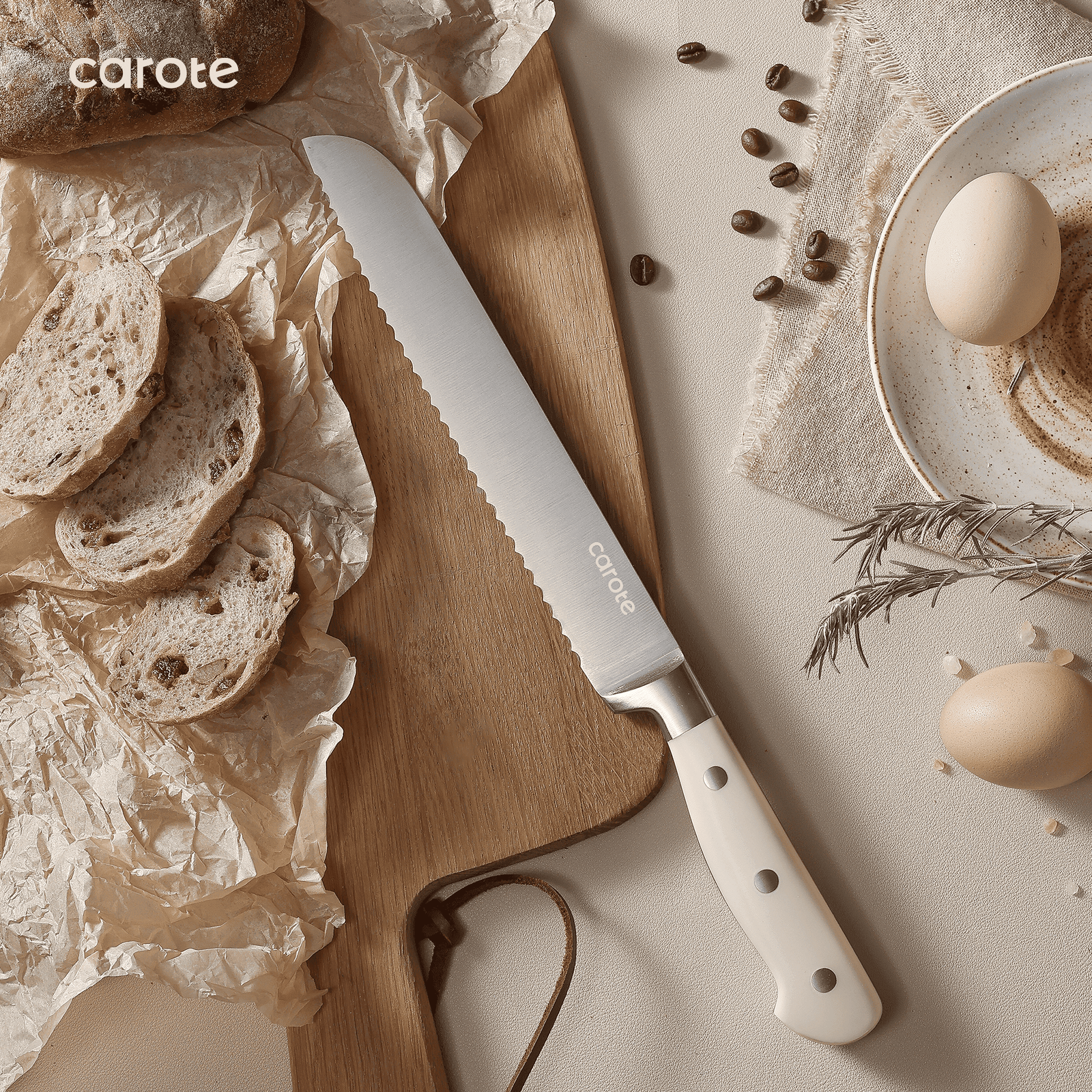 Carote 14 Pcs Knife Set with Wooden Block Stainless Steel Knives with Ergonomic Handle, Forged