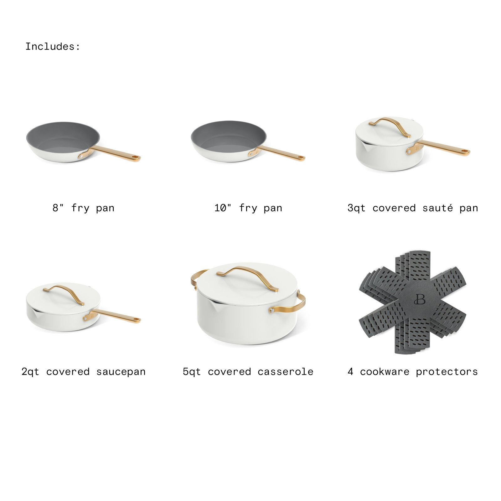 Beautiful 12-Piece Ceramic Nonstick Cookware Set, Pots and Pans with Strainer Lids, White Icing by Drew Barrymore