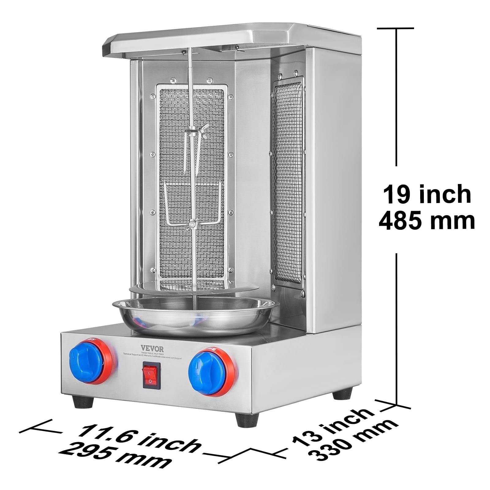VEVOR Shawarma Grill Machine, 13 lbs Capacity, Chicken Shawarma Cooker Machine with 2 Burners, Gas Vertical Broiler Gyro Rotisserie Oven Doner Kebab Machine, for Home Restaurant Kitchen Parties