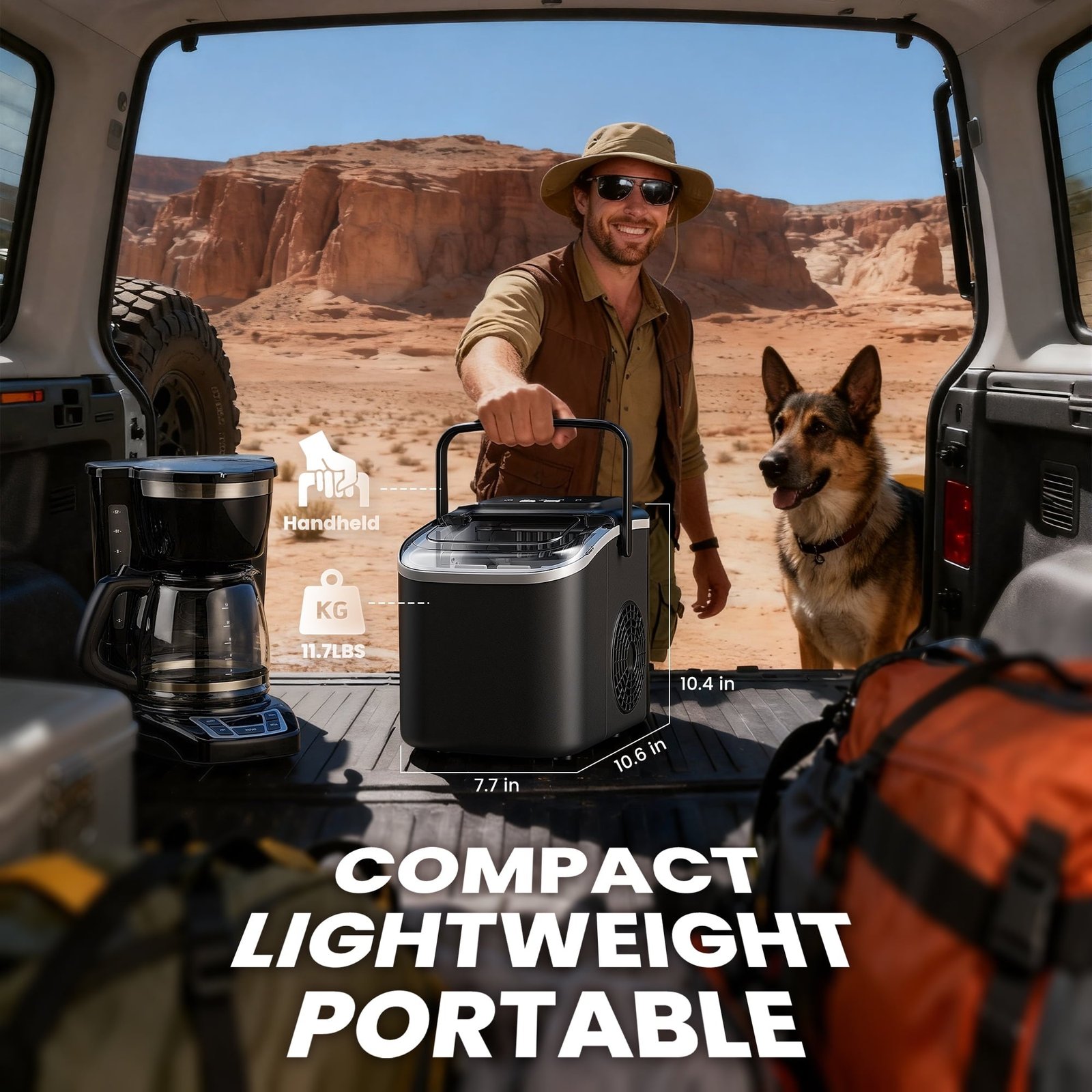 Goosiay Countertop Ice Maker, 26lbs Portable Small Ice Makers with Handle, 8 Cubes in 6 Mins, 2 Size of Bullet Ice, Self-Cleaning Mini Ice Machine for Home, Kitchen, RV, Camping, Black