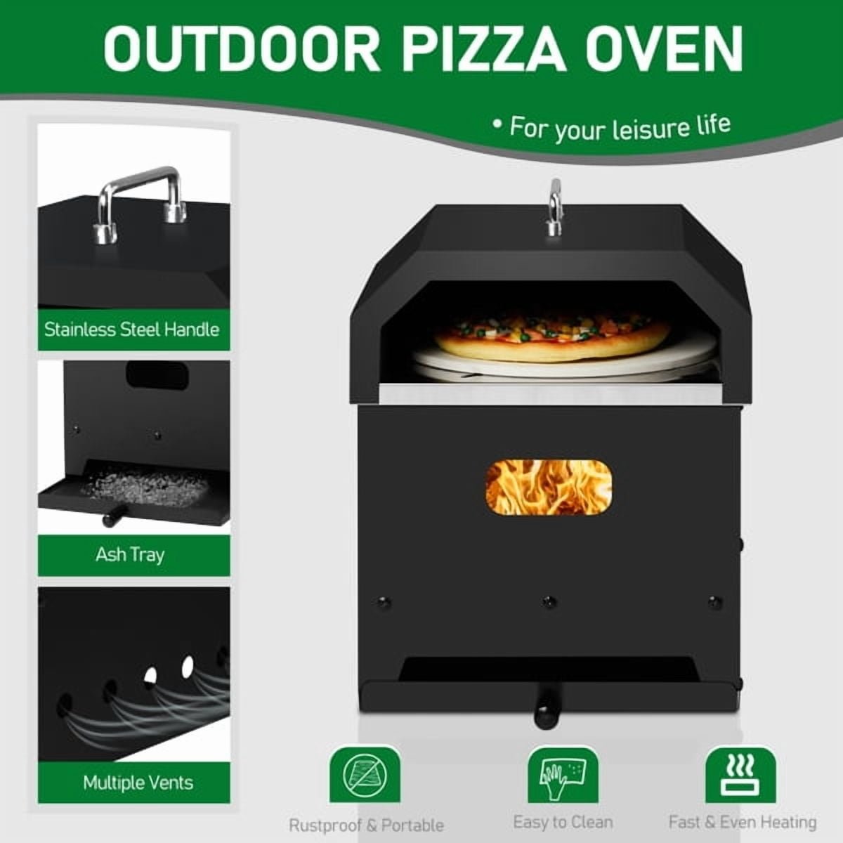 YDLW 14"Outdoor Pizza Oven Wood Fired Pizza Oven Portable Patio Ovens & Pizza Stone, Pizza Peel,Adjustable Legs,Waterproof Cover