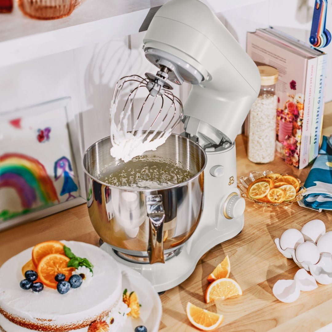 Beautiful 5.3 Qt Stand Mixer, White Icing with Flat Beater, Dough Hook, Balloon Whisk