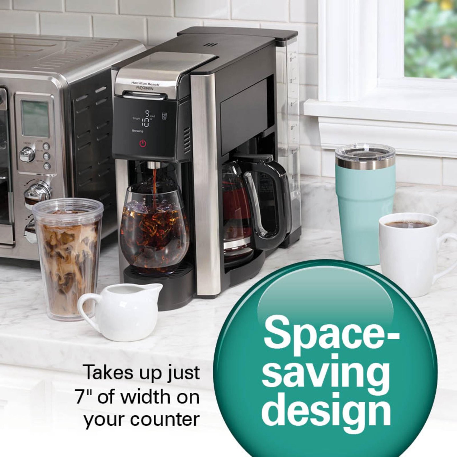 Hamilton Beach FlexBrew 5-in-1 Coffee Maker, Single Serve, 12-Cup Coffee Pot, Hot & Iced, K Cup Pod Compatible or Grounds, Black