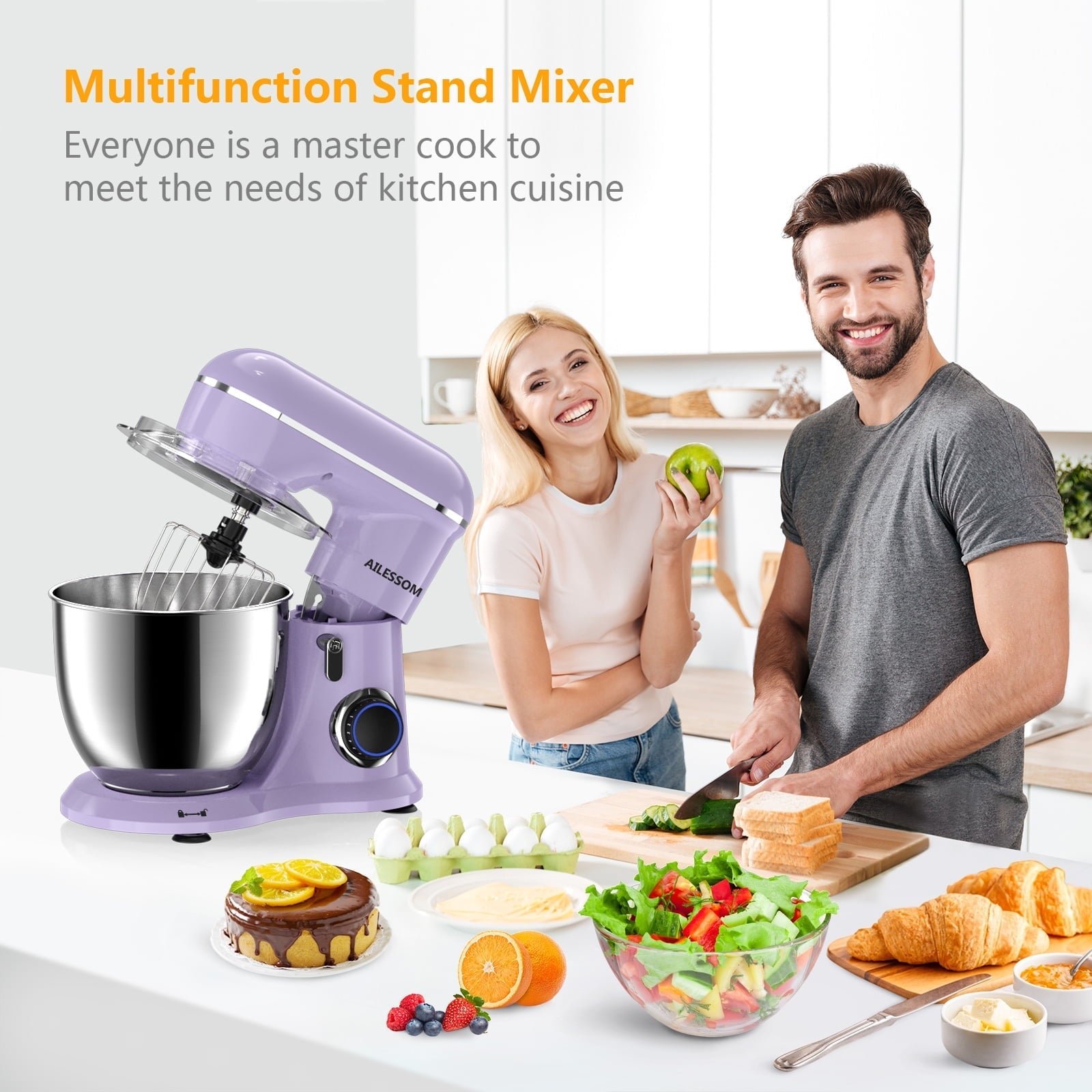 Ailessom New Stand Mixer,6.5-QT 10-Speed Tilt-Head Kitchen Electric Mixer with Bowl, Dough Hook, Beater, Whisk for Most Home Cooks, (Vine Purple)