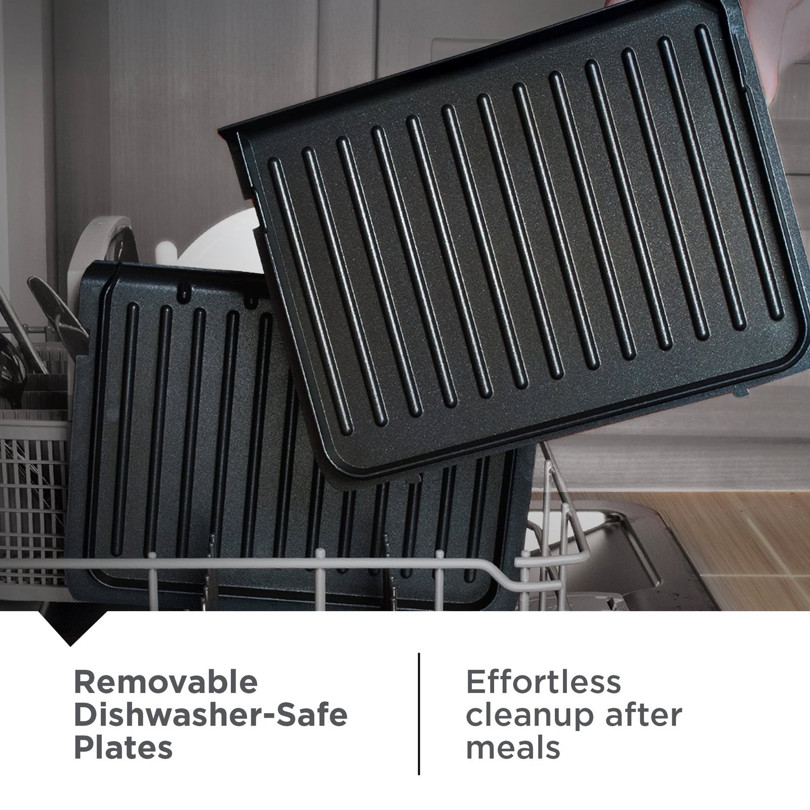 George Foreman 4-Serving Non-Stick Removable Dishwasher Safe Plates, Grill and Panini Maker, Durable Easy-to-Clean Plastic Housing