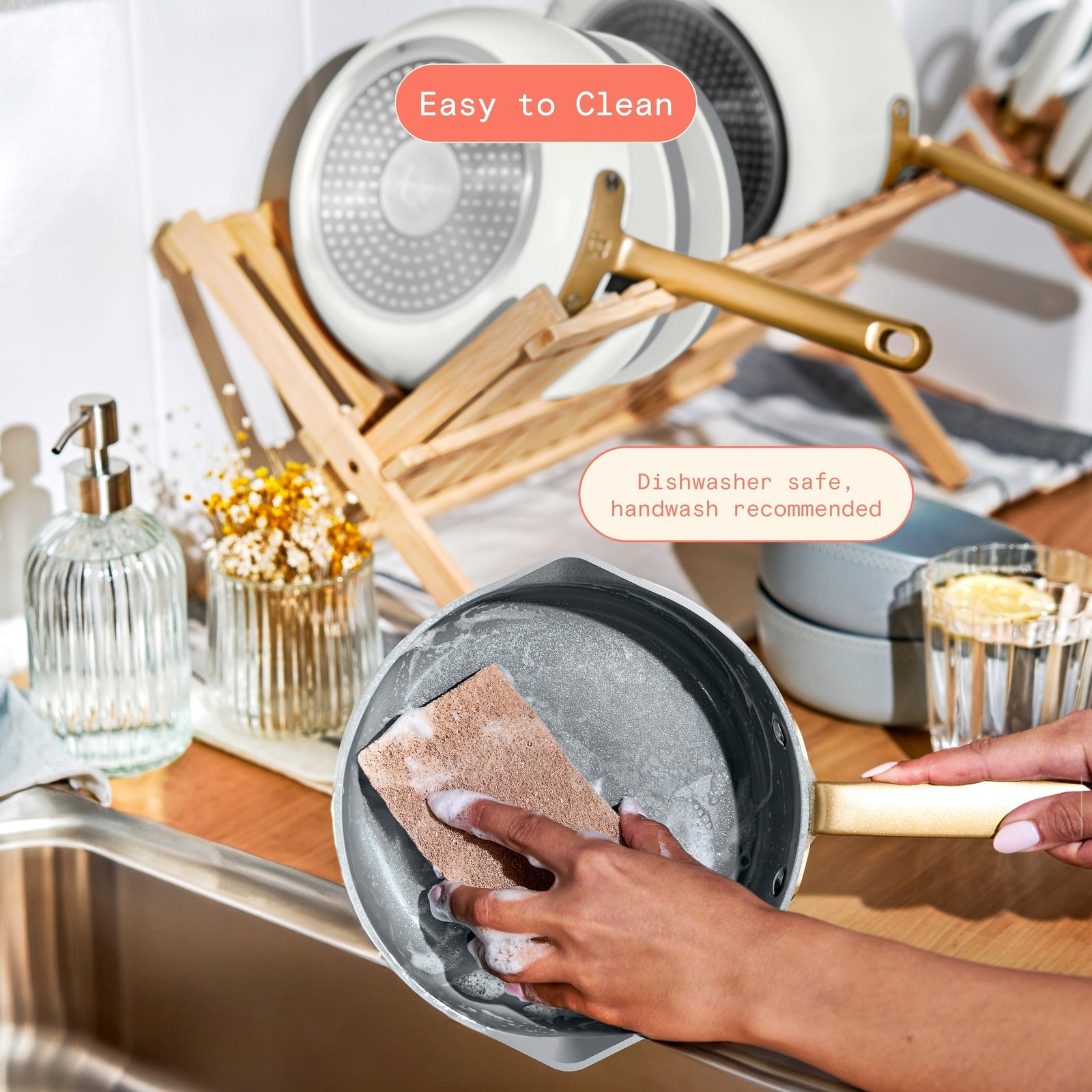 Beautiful 12-Piece Ceramic Nonstick Cookware Set, Pots and Pans with Strainer Lids, White Icing by Drew Barrymore