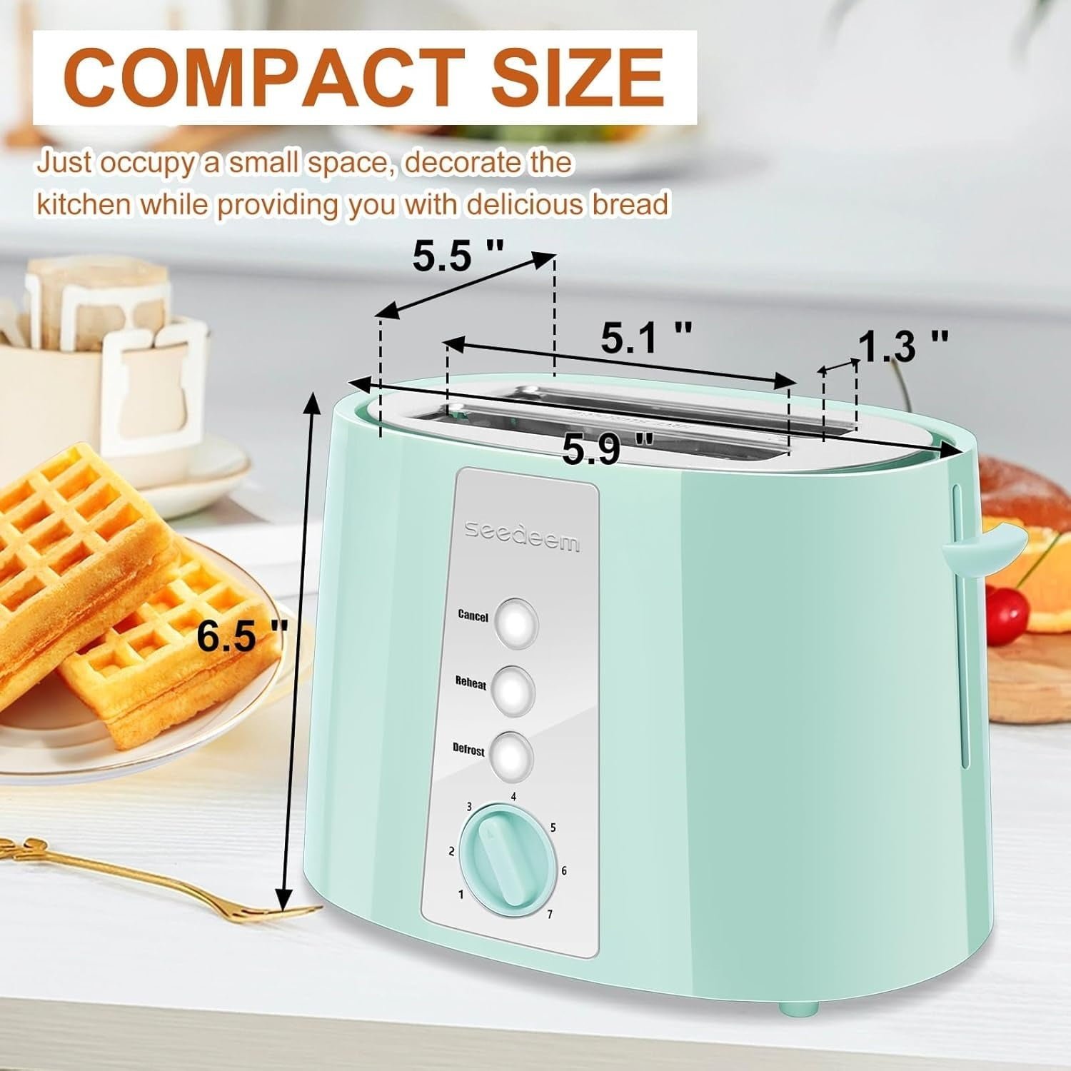 SEEDEEM Toaster 2 Slice, Extra Wide Slot Toaster, 7 Shade Settings, Bread Toaster with Cancel, Defrost, Reheat Function, Extra Wide Slots for Waffle or Bagel, Removable Crumb Tray, 750W, Retro Red