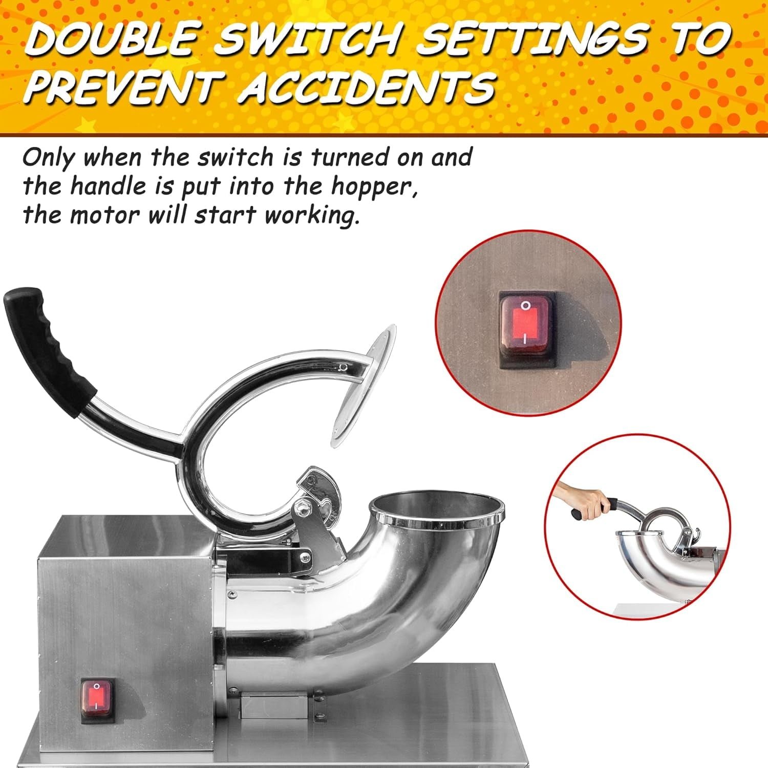 500LBS/H 300W Commercial Snow Cone Machine Ice Shaver Ice Crusher for Snow Cones