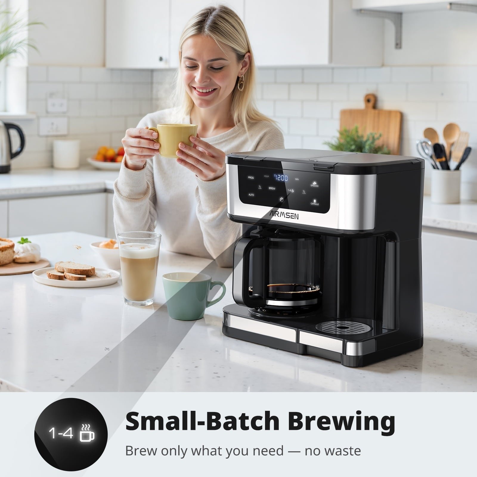 AIRMSEN 2-Way 14-Cup Programmable Drip Coffee Maker for K-Cup Combo and Ground Single Serve Machine, Glass Carafe, Auto Pause and Pour, Black