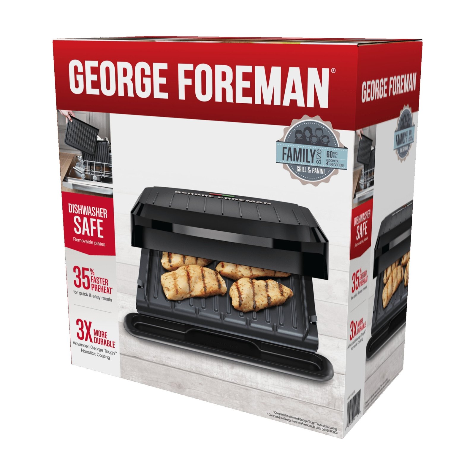 George Foreman 4-Serving Non-Stick Removable Dishwasher Safe Plates, Grill and Panini Maker, Durable Easy-to-Clean Plastic Housing
