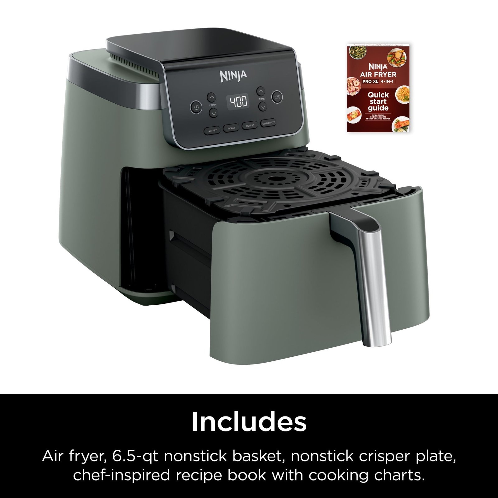 Ninja 4-in-1 Pro XL 6.5 Qt Air Fryer w/ Air Crisp Technology, Nonstick Basket & Crisper Plate, AF180 Sage