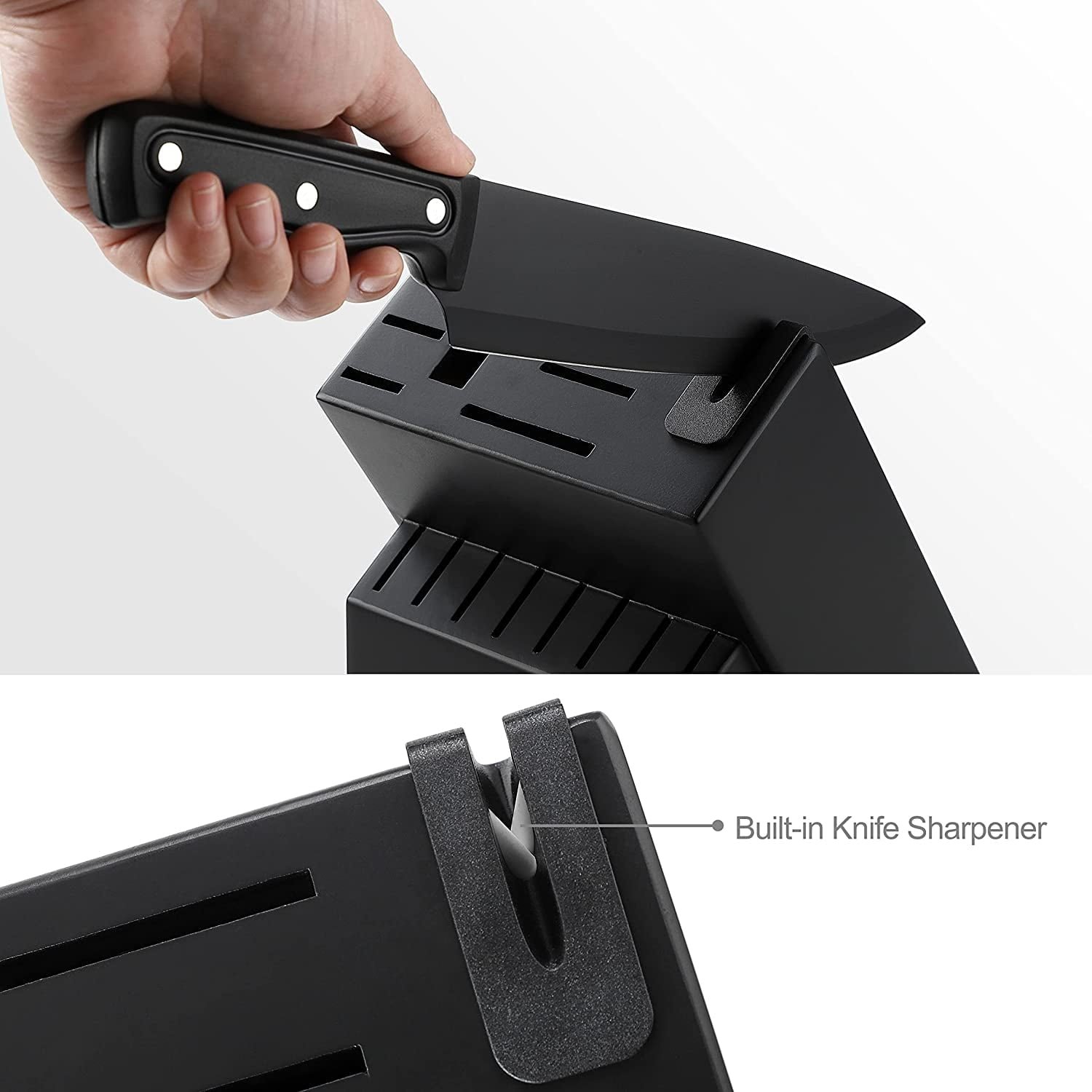 McCook DISHWASHER SAFE MC701 black Knife Sets of 26, Stainless Steel Kitchen Knives Block Set with Built-in Knife Sharpener, Measuring Cups and Spoons