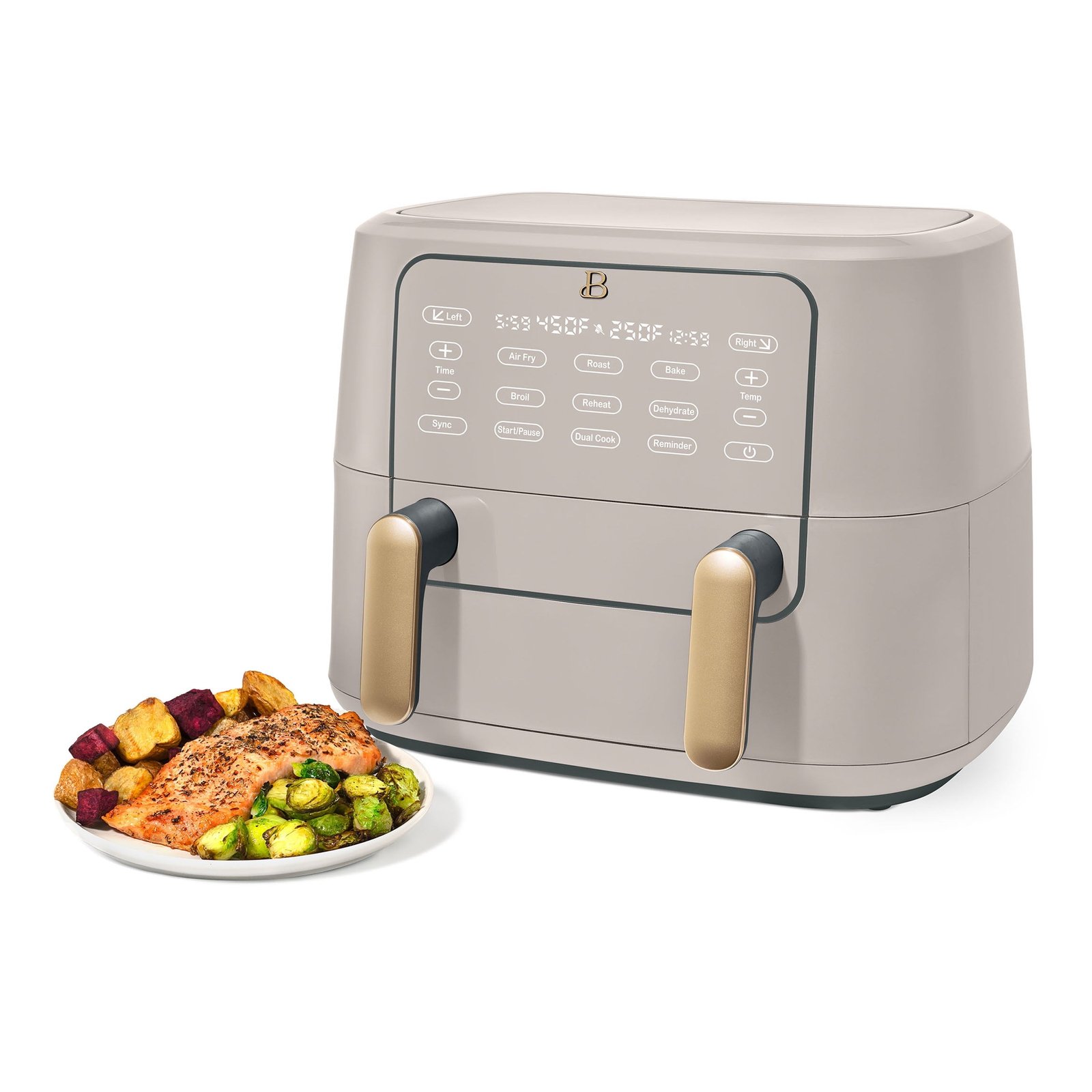 Beautiful 9 Qt TriZone Air Fryer, Porcini Taupe by Drew Barrymore