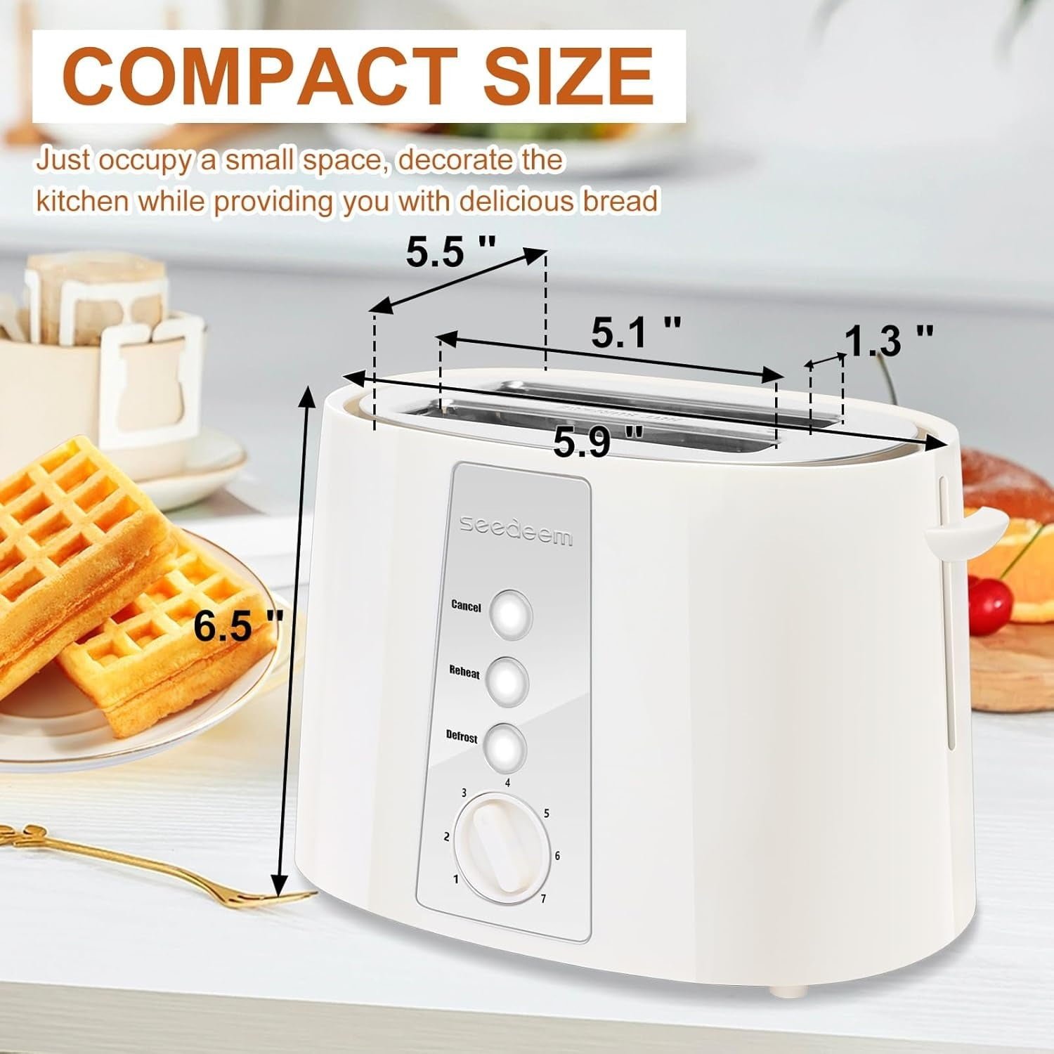 SEEDEEM Toaster 2 Slice, Extra Wide Slot Toaster, 7 Shade Settings, Bread Toaster with Cancel, Defrost, Reheat Function, Extra Wide Slots for Waffle or Bagel, Removable Crumb Tray, 750W, Retro Red