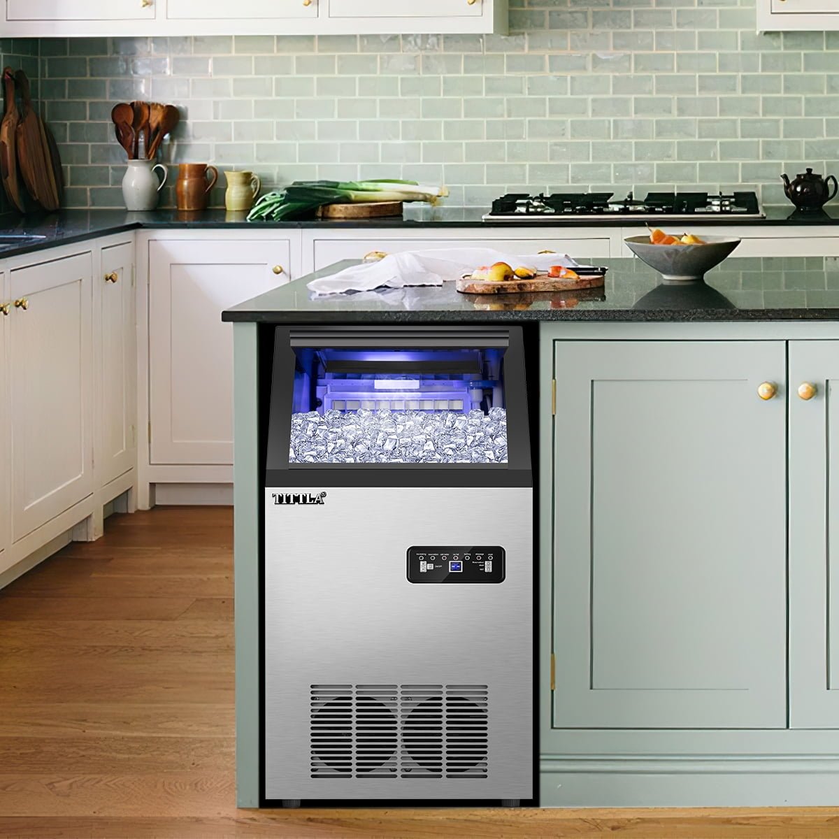 TITTLA 100Lbs/24H Commercial Ice Maker Machine, 24 Lbs Storage, 45 Ice Cubes in 12-15 Mins, Stainless Steel Ice Maker for Home Bar Cafe