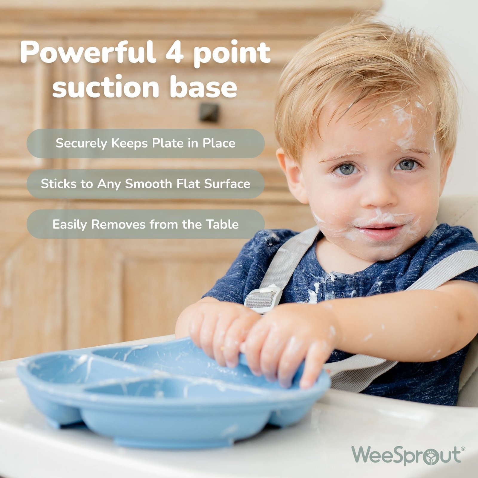 WeeSprout Suction Plates with Lids for Babies & Toddlers, 100% Silicone, Dinnerware Stays Put, 3-Pk