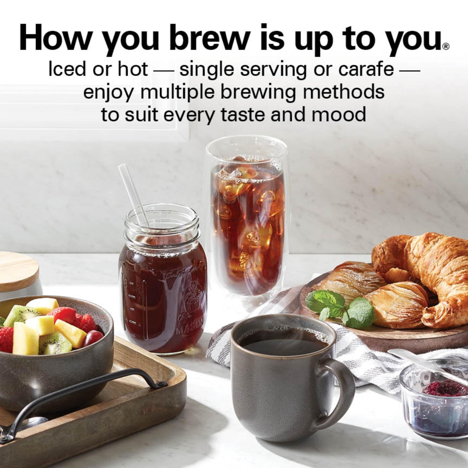 Hamilton Beach FlexBrew 5-in-1 Coffee Maker, Single Serve, 12-Cup Coffee Pot, Hot & Iced, K Cup Pod Compatible or Grounds, Black