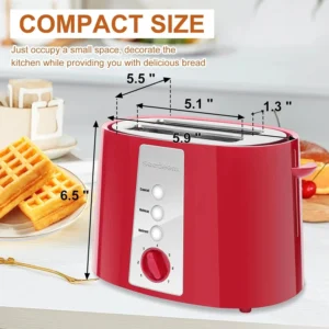 SEEDEEM Toaster 2 Slice, Extra Wide Slot Toaster, 7 Shade Settings, Bread Toaster with Cancel, Defrost, Reheat Function, Extra Wide Slots for Waffle or Bagel, Removable Crumb Tray, 750W, Retro Red